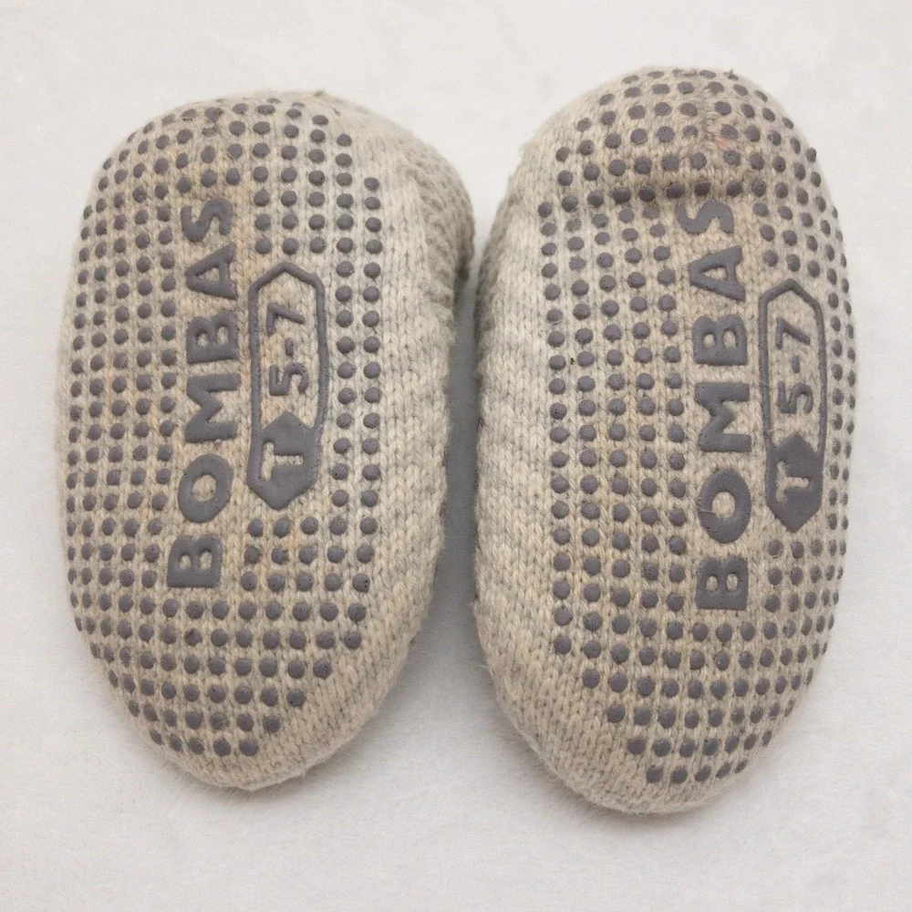 Bombas Gripper Slipper Socks Toddler Size 5-7 Gray Cream Knit Sherpa Lined Kids